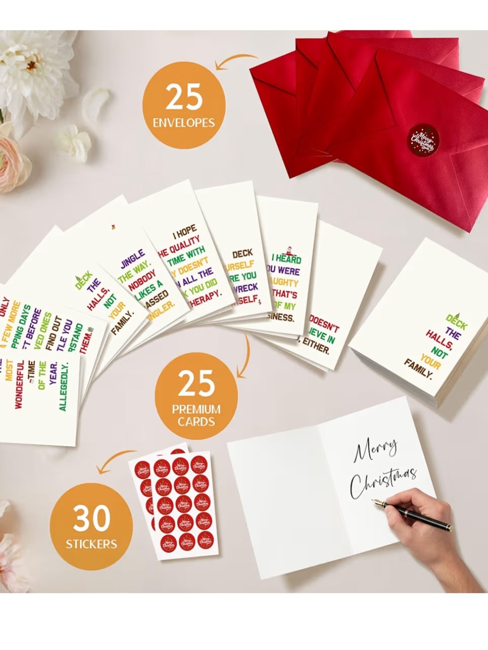 25 Pack - 8 Different Designs Funny Christmas Cards with Envelopes and Stickers - Picture 4 of 6